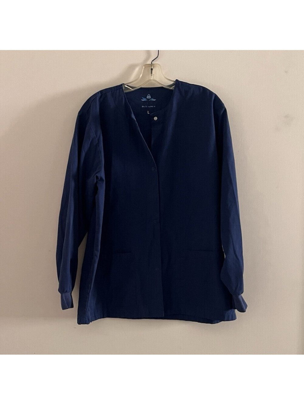 Classic  Scrub Jacket Unisex LARGE Navy Blue Snap front multiple pockets